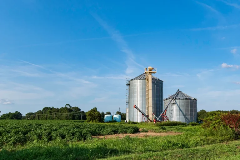 Farm with grain silos using propane for agriculture